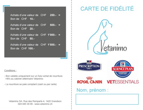 Nouveauté 2015 : Carte fidélité pour la nourriture Hill’s et Royal Canin